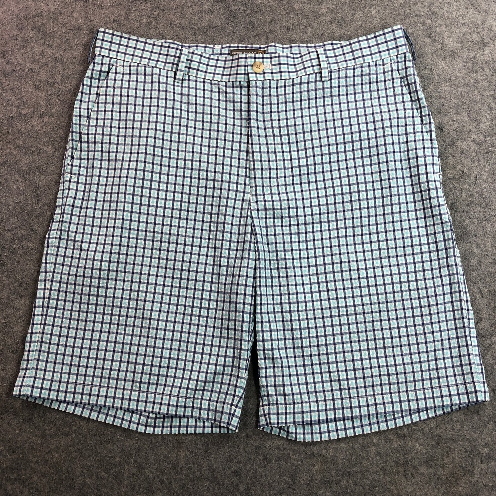 Peter Millar Mens Shorts 34 Blue Gingham Seersucker Crown Sport Performance